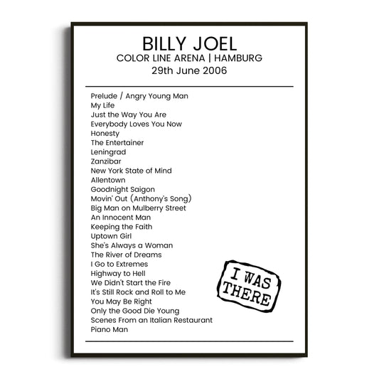 Billy Joel Hamburg 29 June 2006 Setlist Poster