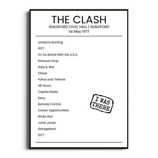 The Clash Guildford 01 May 1977 Setlist Poster