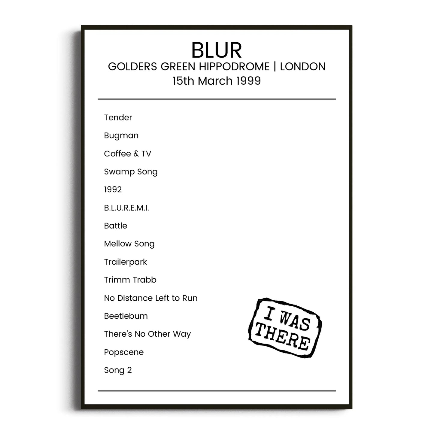 Blur London 15 March 1999 Setlist Poster