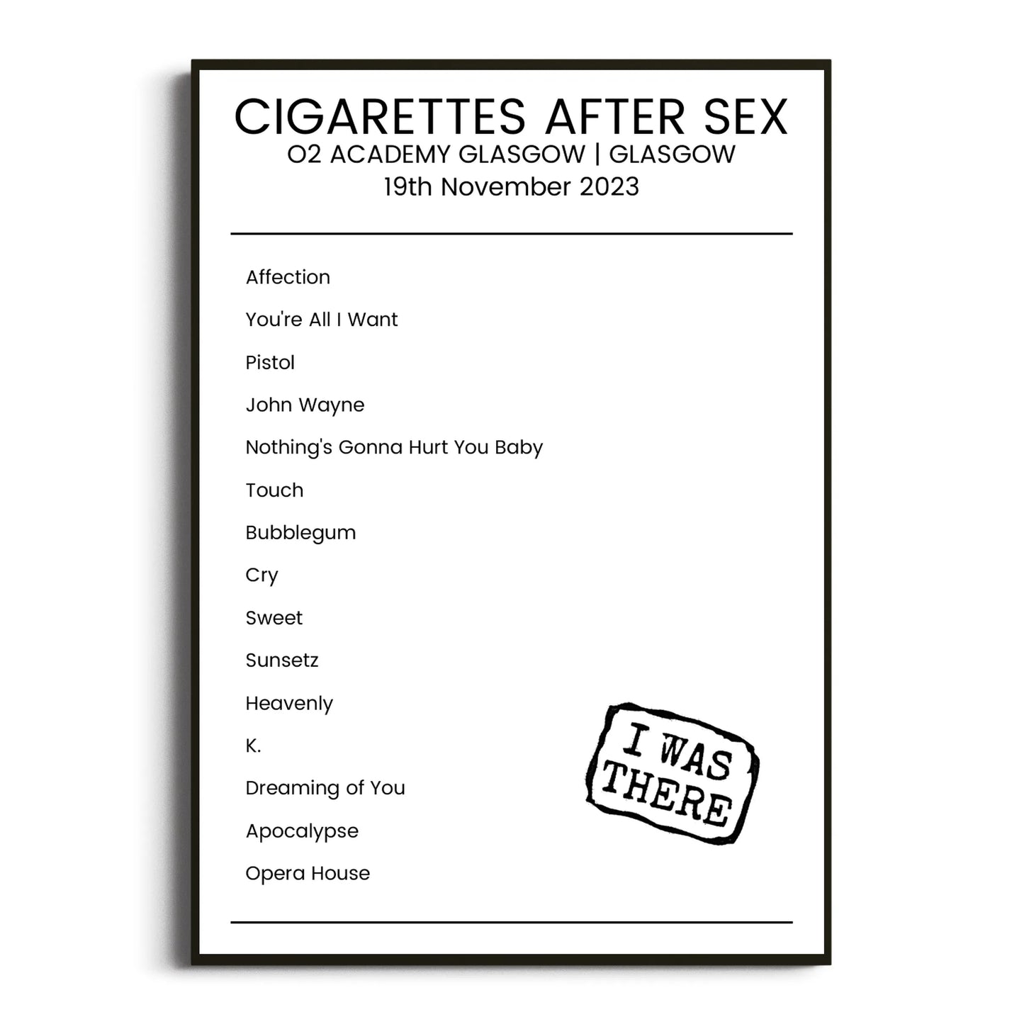 Cigarettes After Sex Glasgow 19 November 2023 Setlist Poster