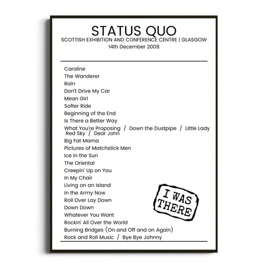 Status Quo Glasgow 14 December 2008 Setlist Poster