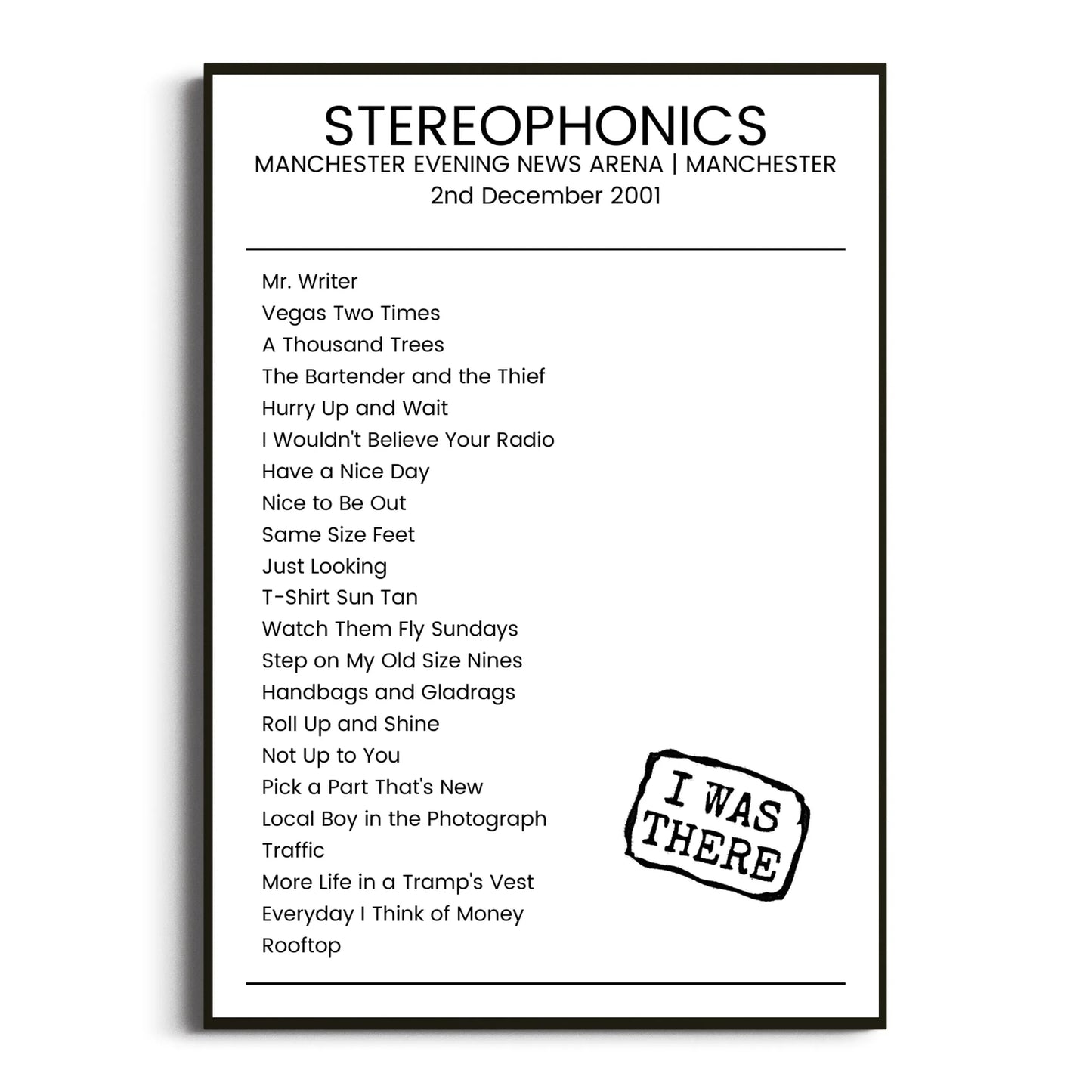 Stereophonics Manchester 02 December 2001 Setlist Poster