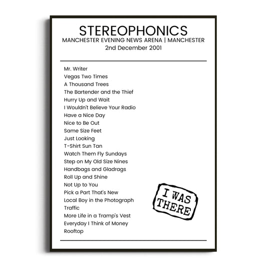 Stereophonics Manchester 02 December 2001 Setlist Poster