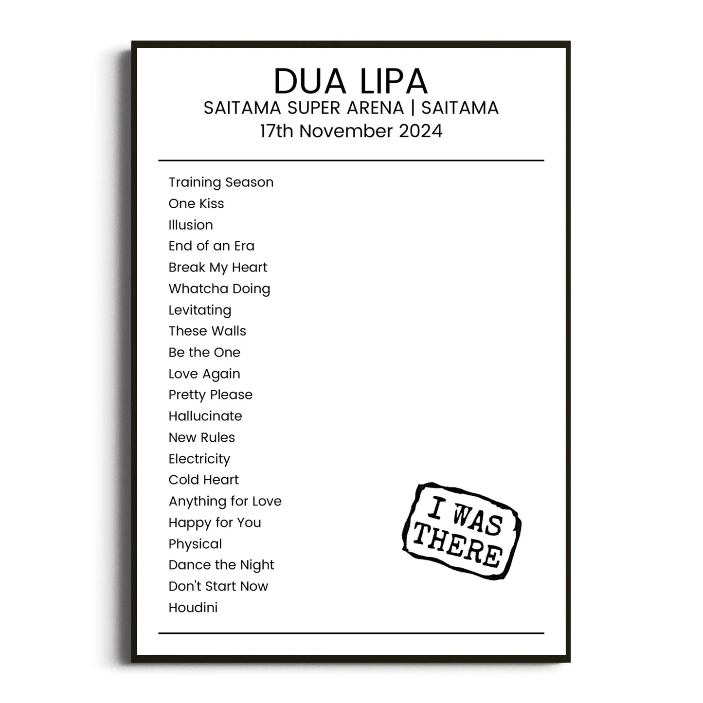 Dua Lipa Saitama 17 November 2024 Setlist Poster