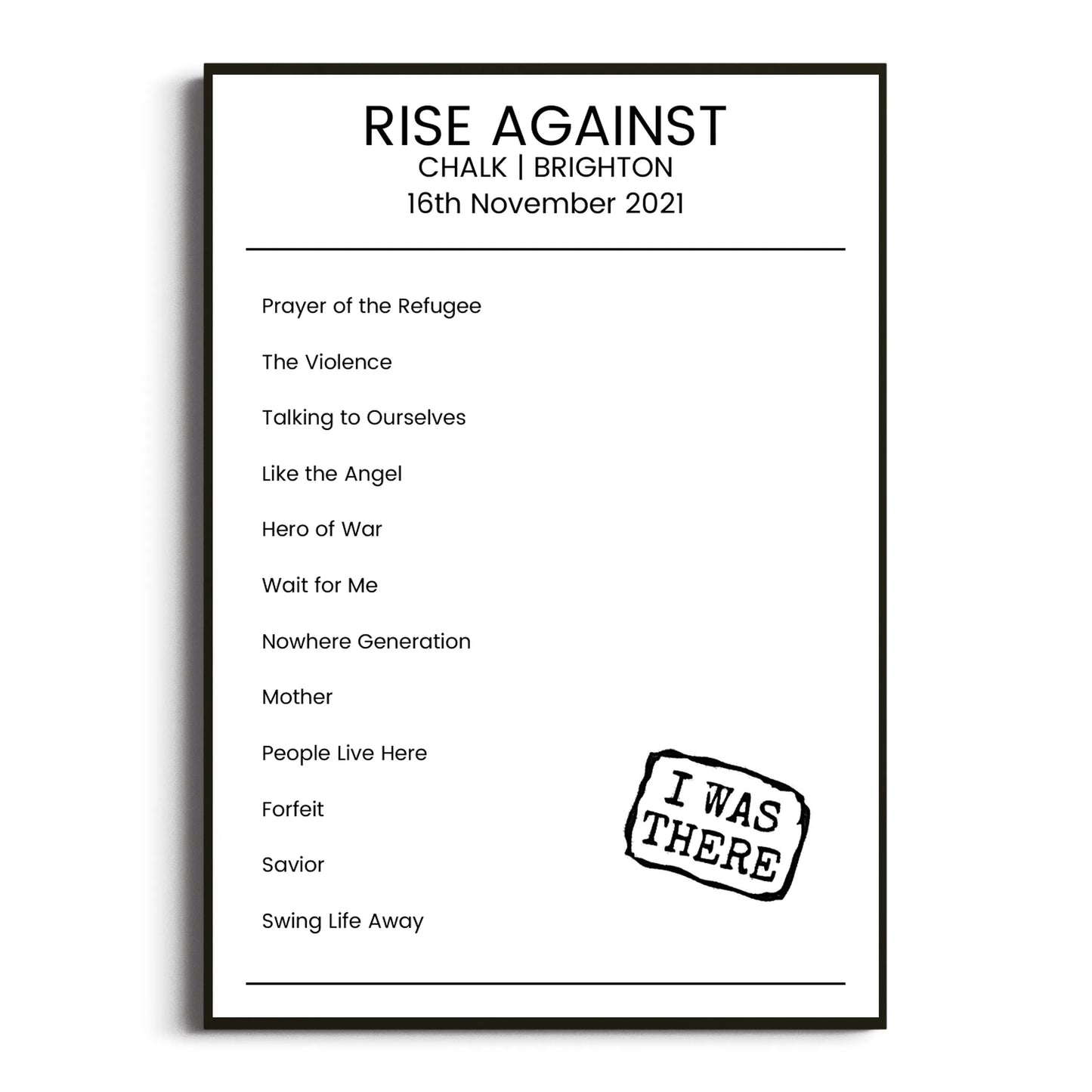 Rise Against Brighton 16 November 2021 Setlist Poster