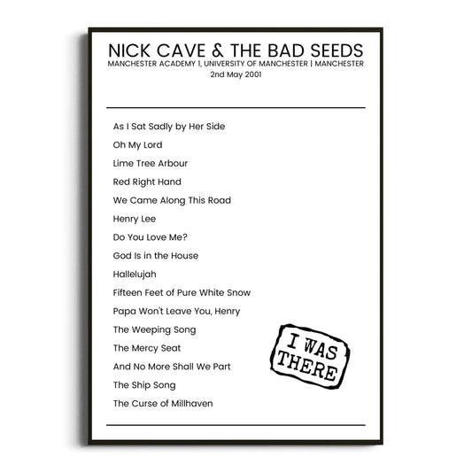 Nick Cave & the Bad Seeds Manchester 02 May 2001 Setlist Poster