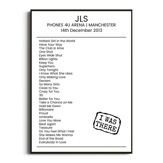 JLS Manchester 14 December 2013 Setlist Poster