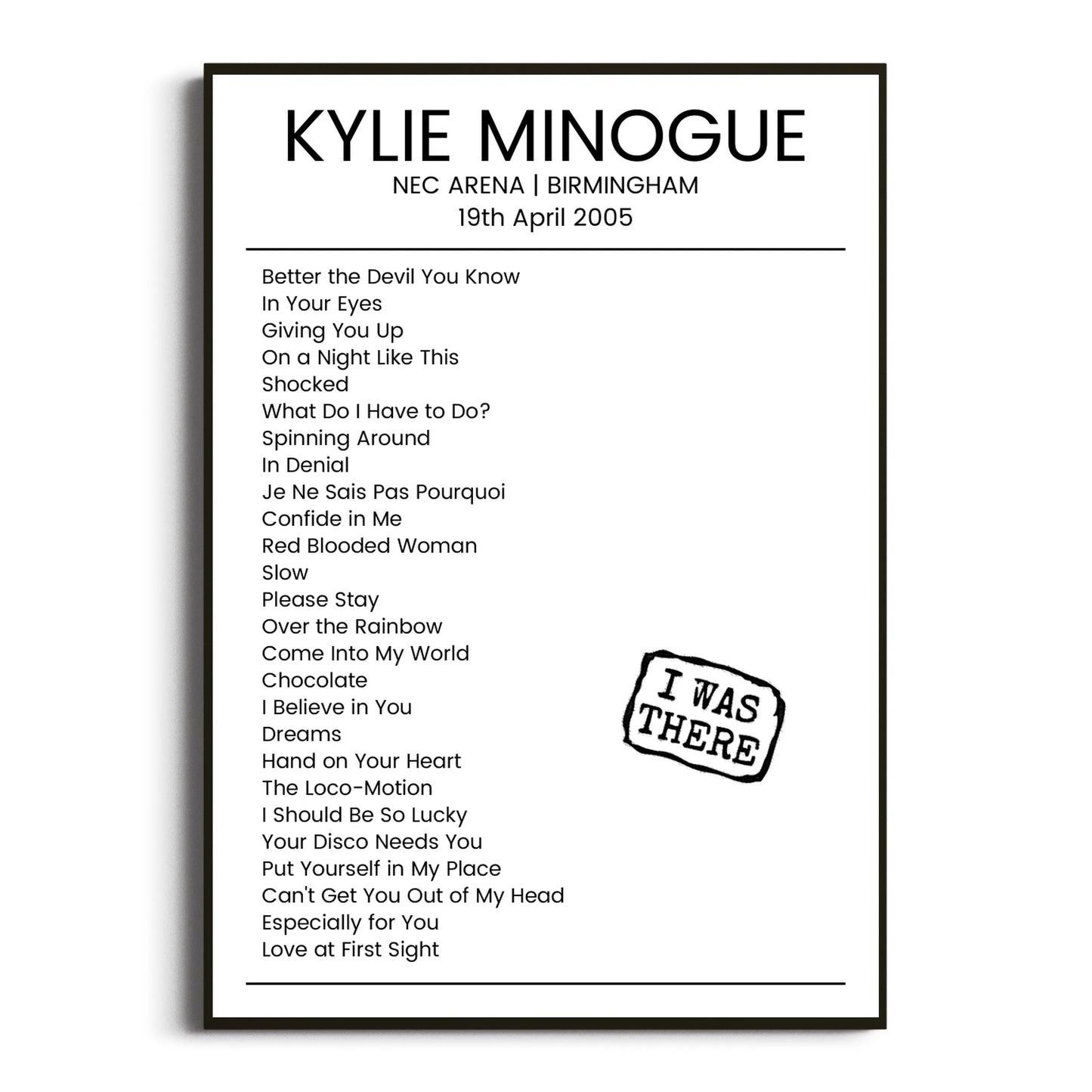 Kylie Minogue Birmingham 19 April 2005 Setlist Poster