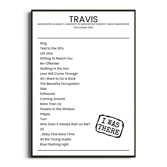 Travis Manchester 10 October 2004 Setlist Poster