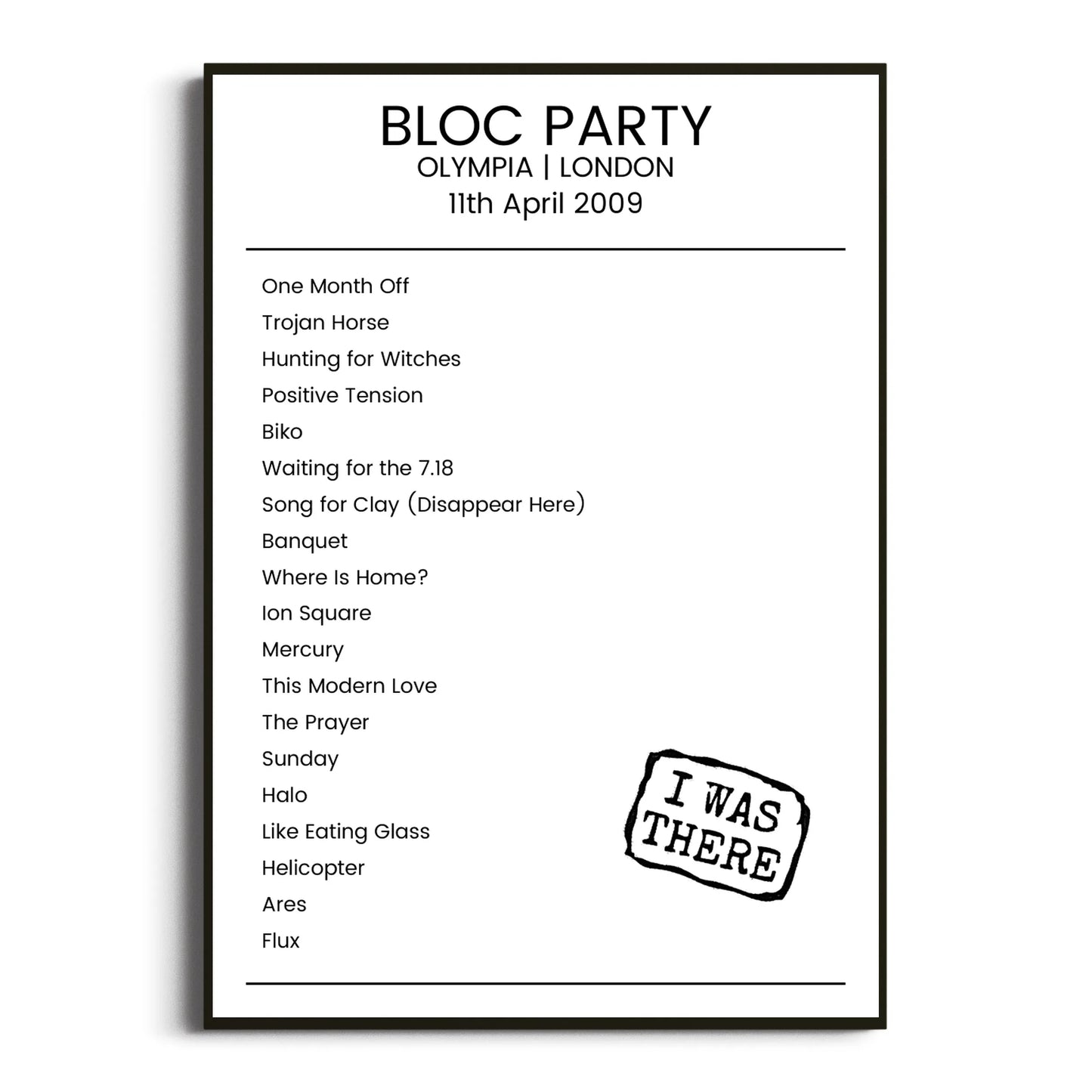 Bloc Party London 11 April 2009 Setlist Poster