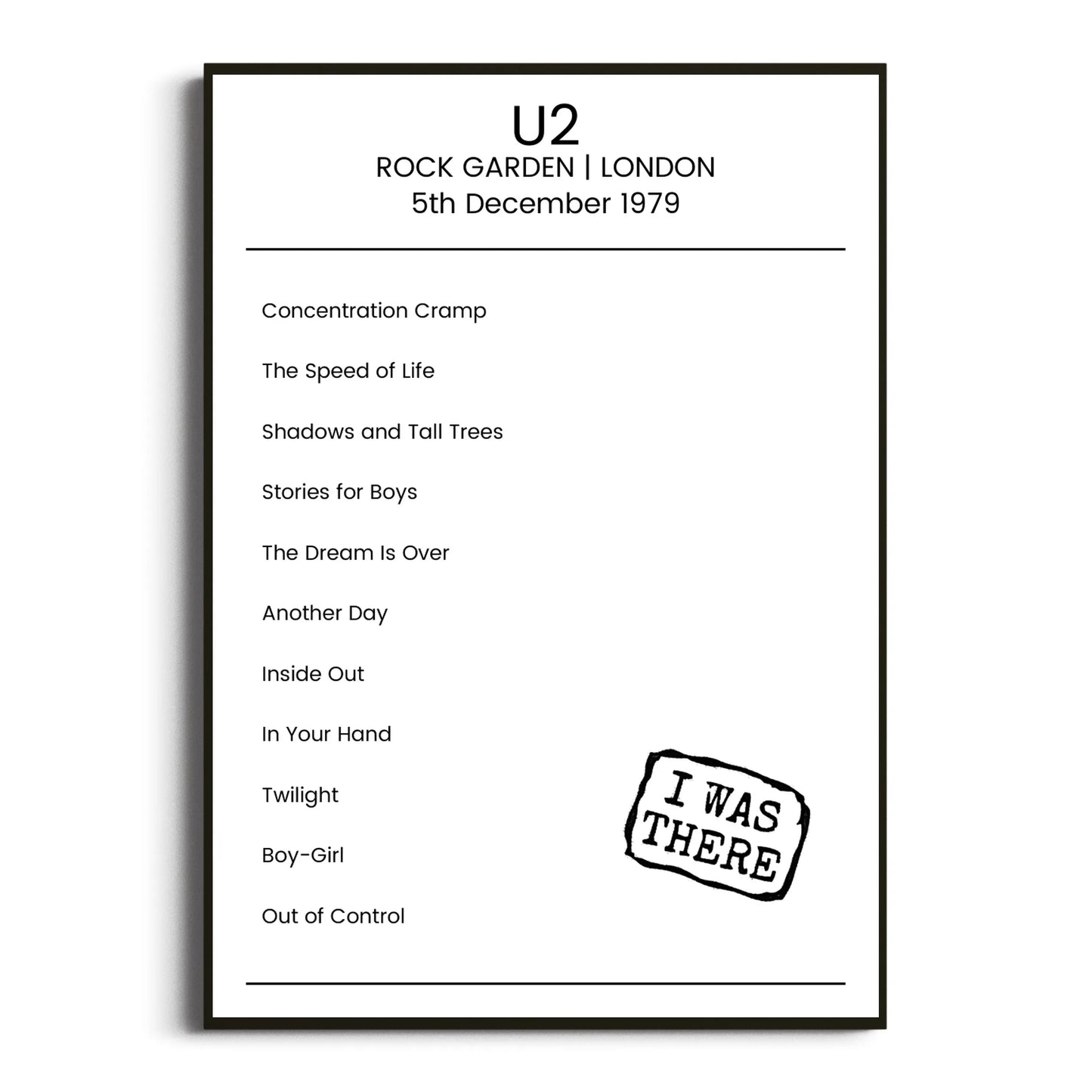 U2 London 05 December 1979 Setlist Poster