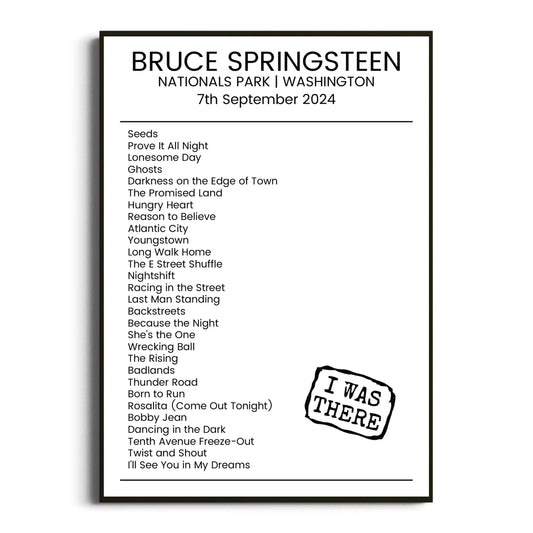 Bruce Springsteen Washington 07 September 2024 Setlist Poster