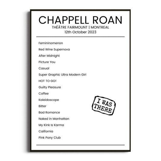 Chappell Roan Montreal 12 October 2023 Setlist Poster