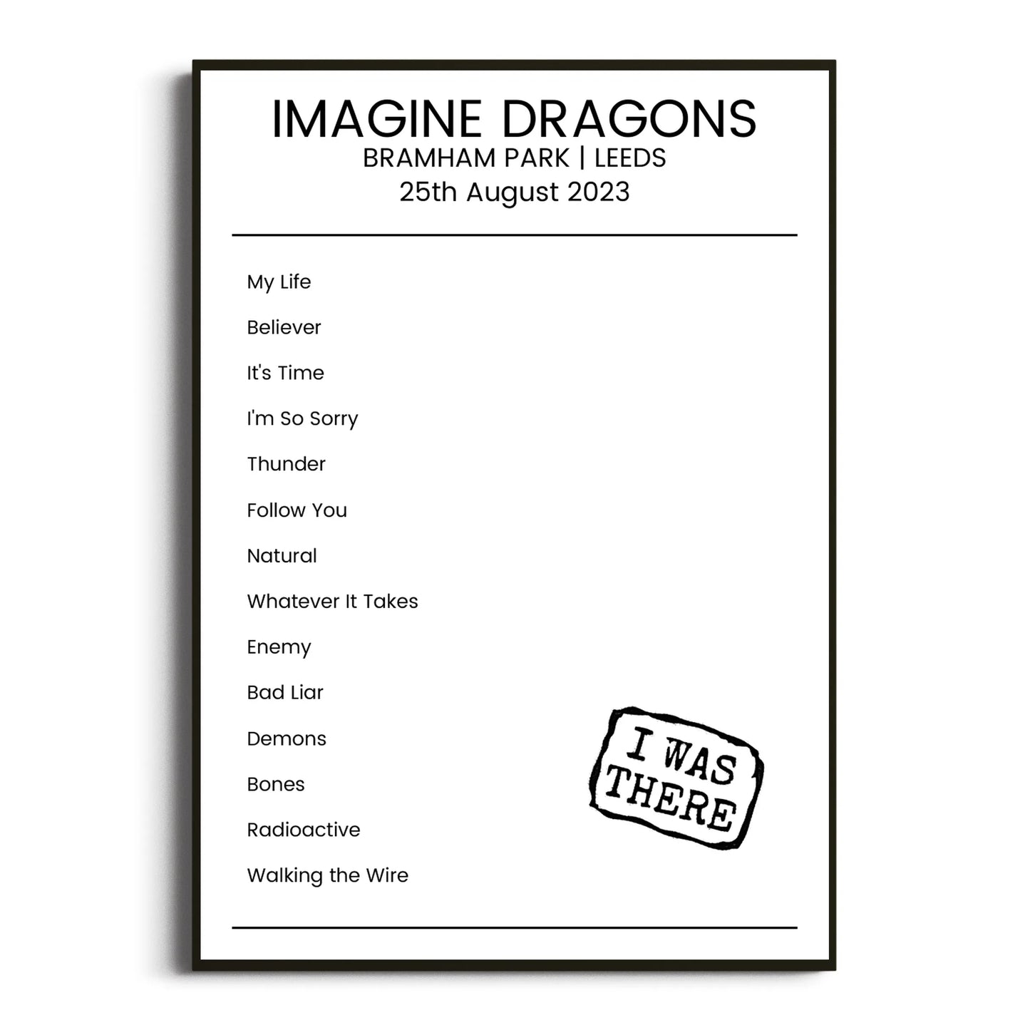 Imagine Dragons Leeds 25 August 2023 Setlist Poster