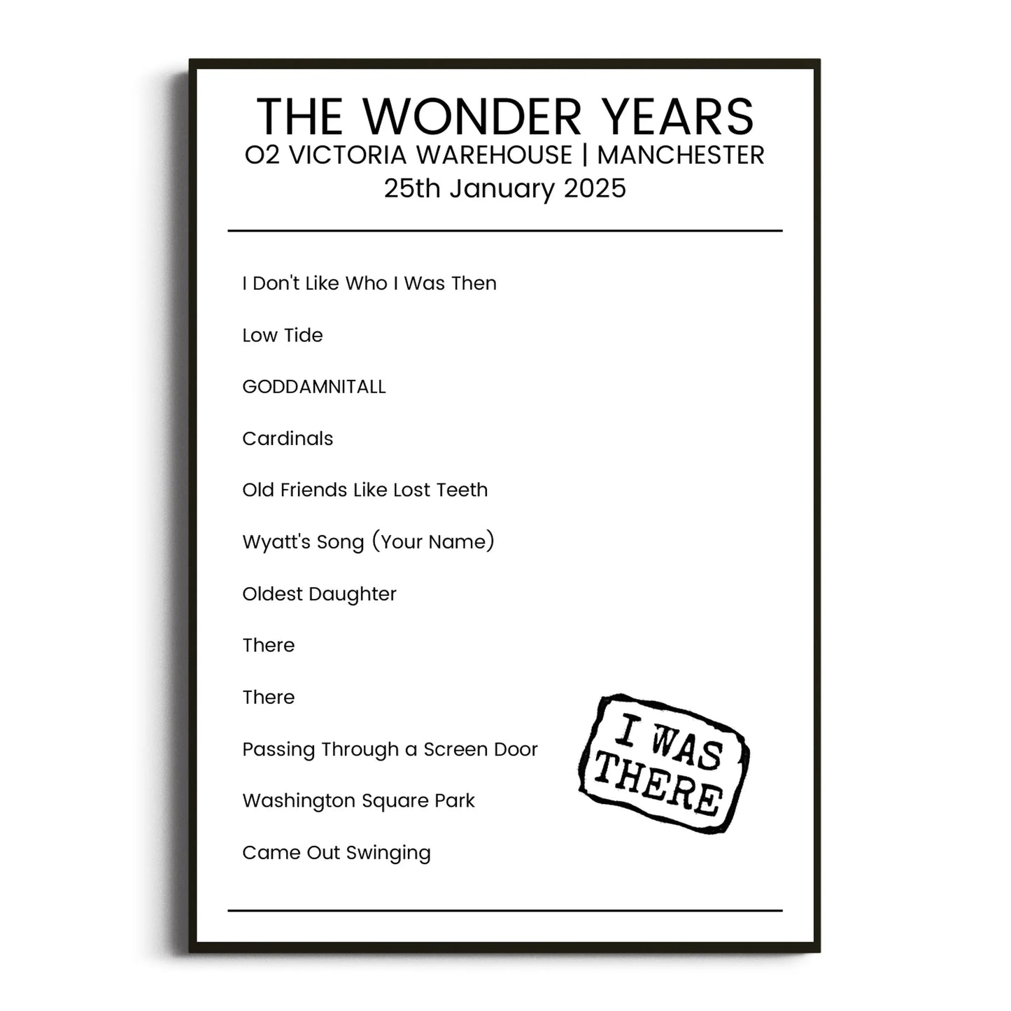 The Wonder Years Manchester 25 January 2025 Setlist Poster