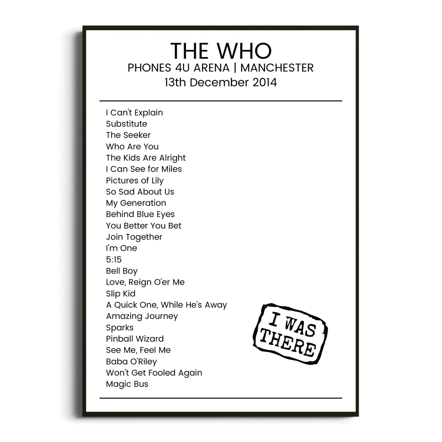 The Who Manchester 13 December 2014 Setlist Poster