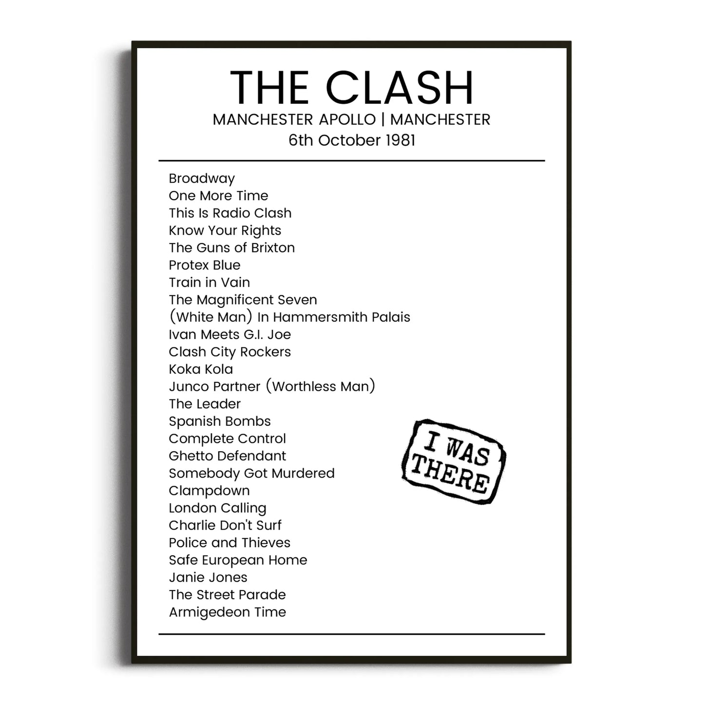 The Clash Manchester 06 October 1981 Setlist Poster