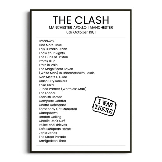 The Clash Manchester 06 October 1981 Setlist Poster