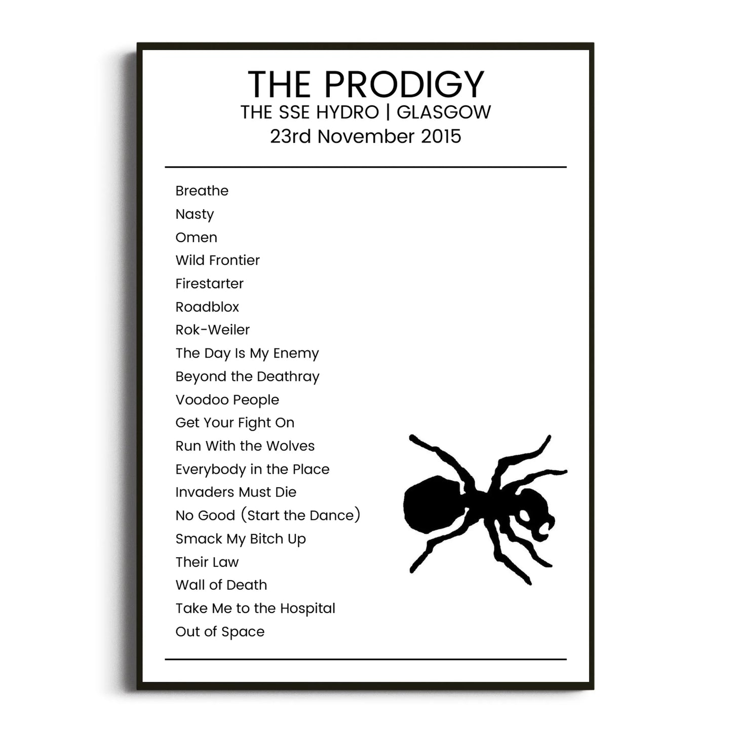 The Prodigy Glasgow 23 November 2015 Setlist Poster