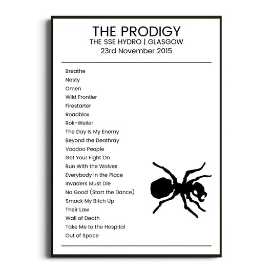 The Prodigy Glasgow 23 November 2015 Setlist Poster