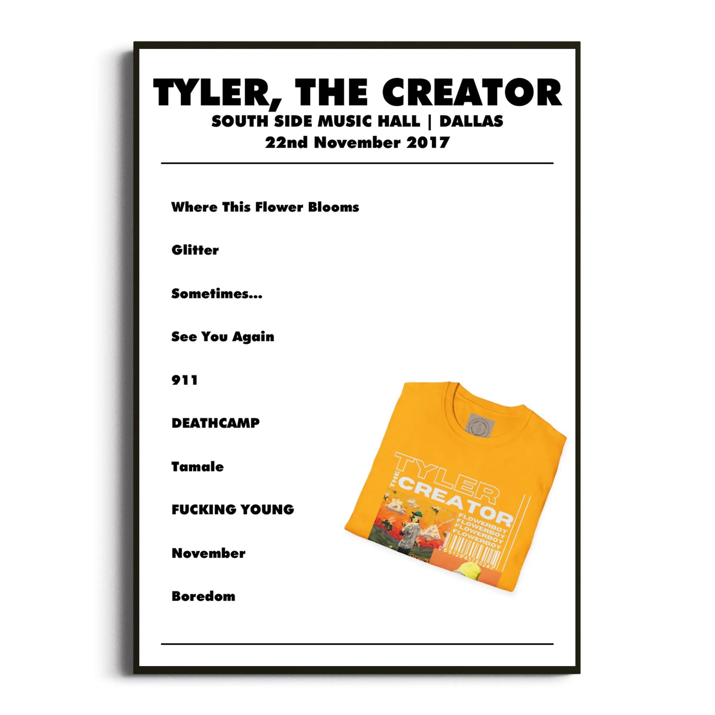 Tyler, The Creator Dallas 22 November 2017 Setlist Poster