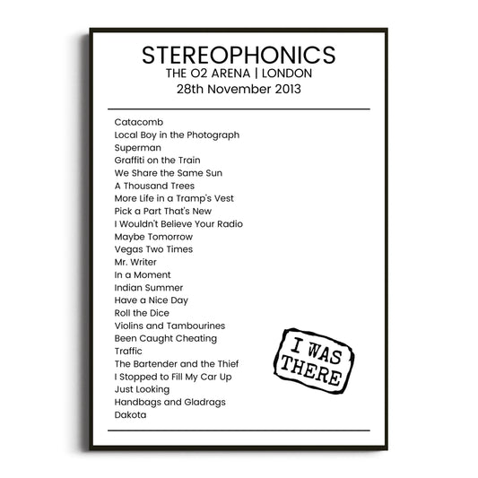 Stereophonics London 28 November 2013 Setlist Poster