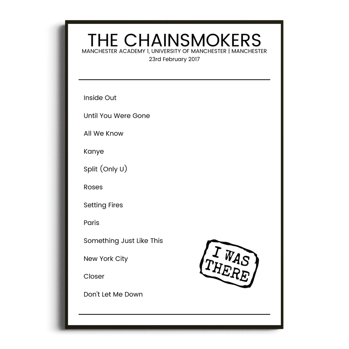 The Chainsmokers Manchester 23 February 2017 Setlist Poster