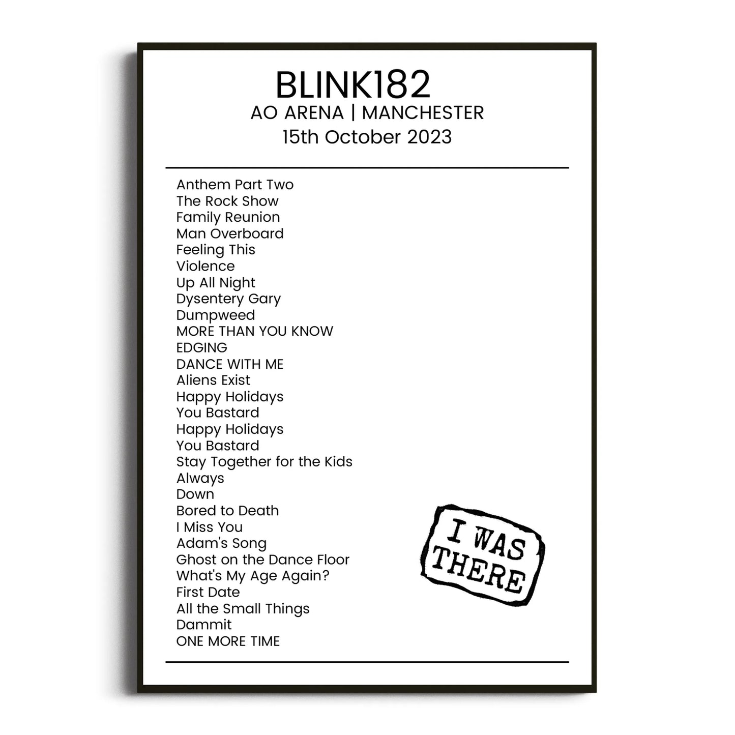 blink‐182 Manchester 15 October 2023 Setlist Poster