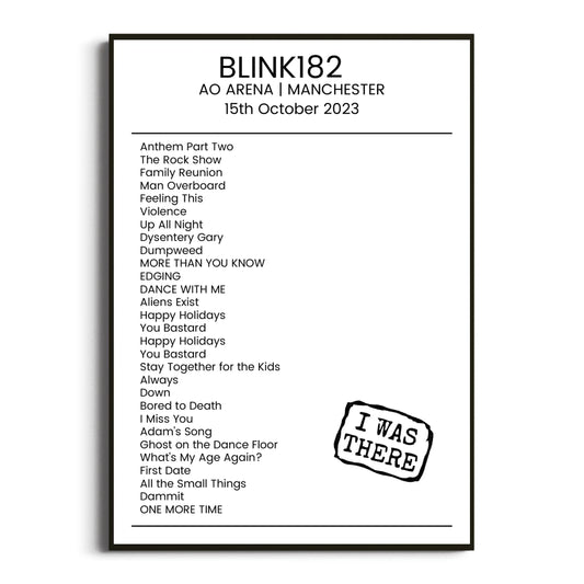 blink‐182 Manchester 15 October 2023 Setlist Poster