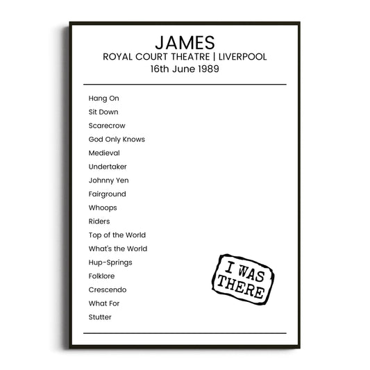 James Liverpool 16 June 1989 Setlist Poster