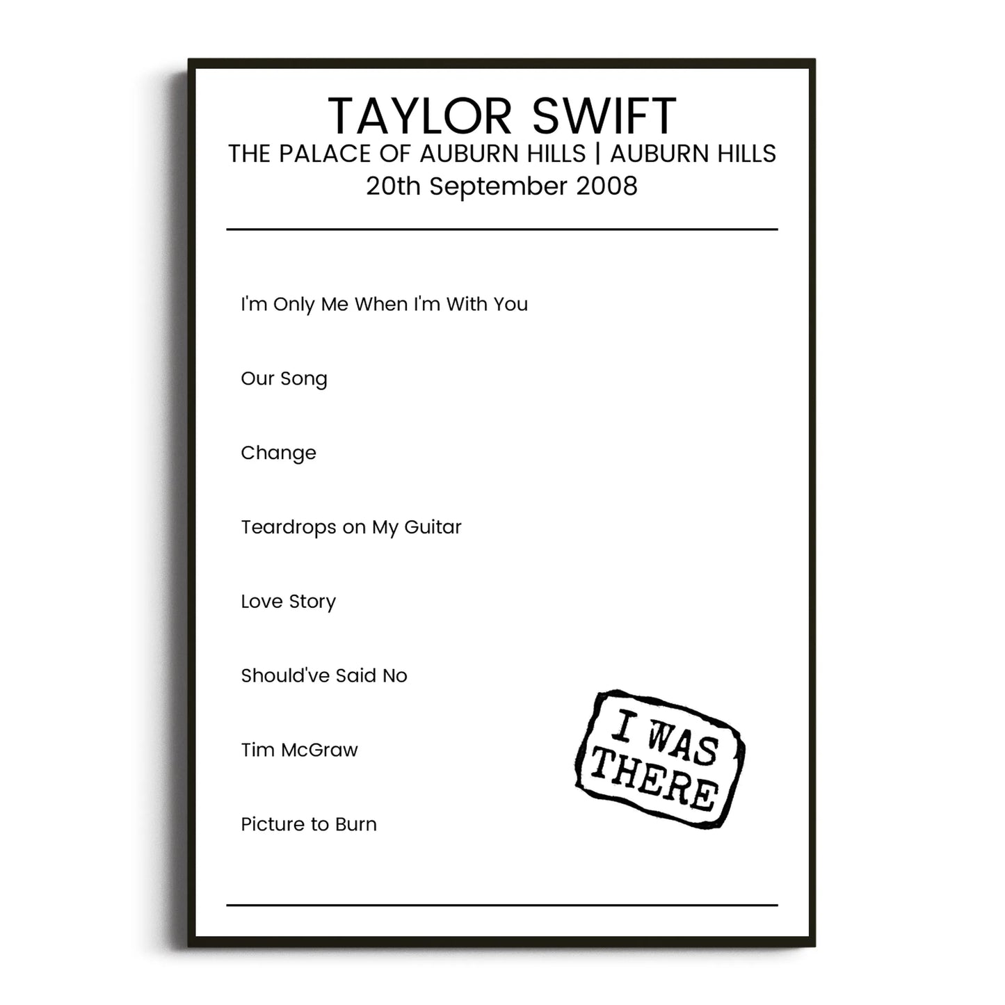 Taylor Swift Auburn Hills 20 September 2008 Setlist Poster