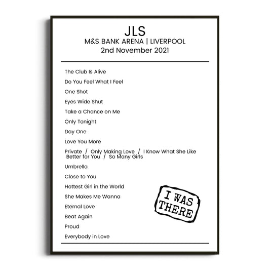 JLS Liverpool 02 November 2021 Setlist Poster