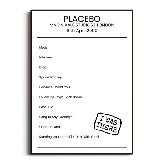 Placebo London 10 April 2006 Setlist Poster