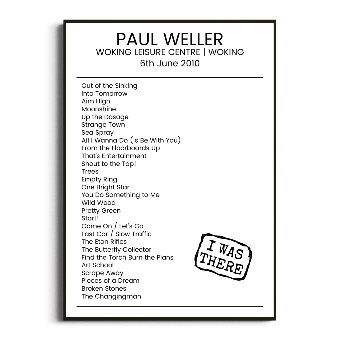 Paul Weller Woking 06 June 2010 Setlist Poster