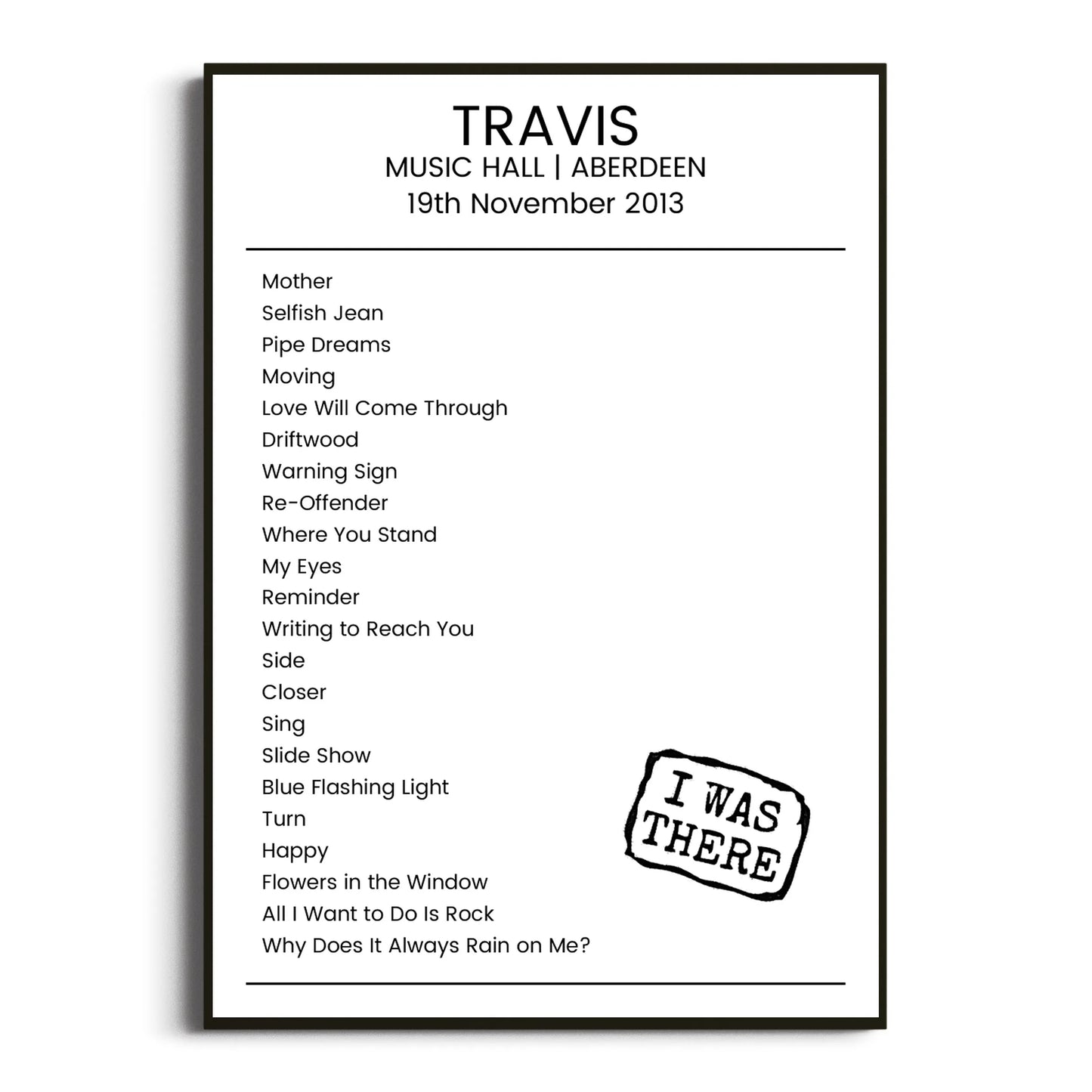 Travis Aberdeen 19 November 2013 Setlist Poster