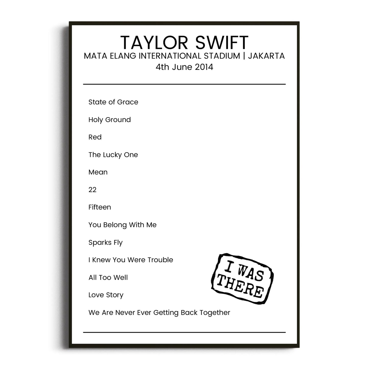 Taylor Swift Jakarta 04 June 2014 Setlist Poster