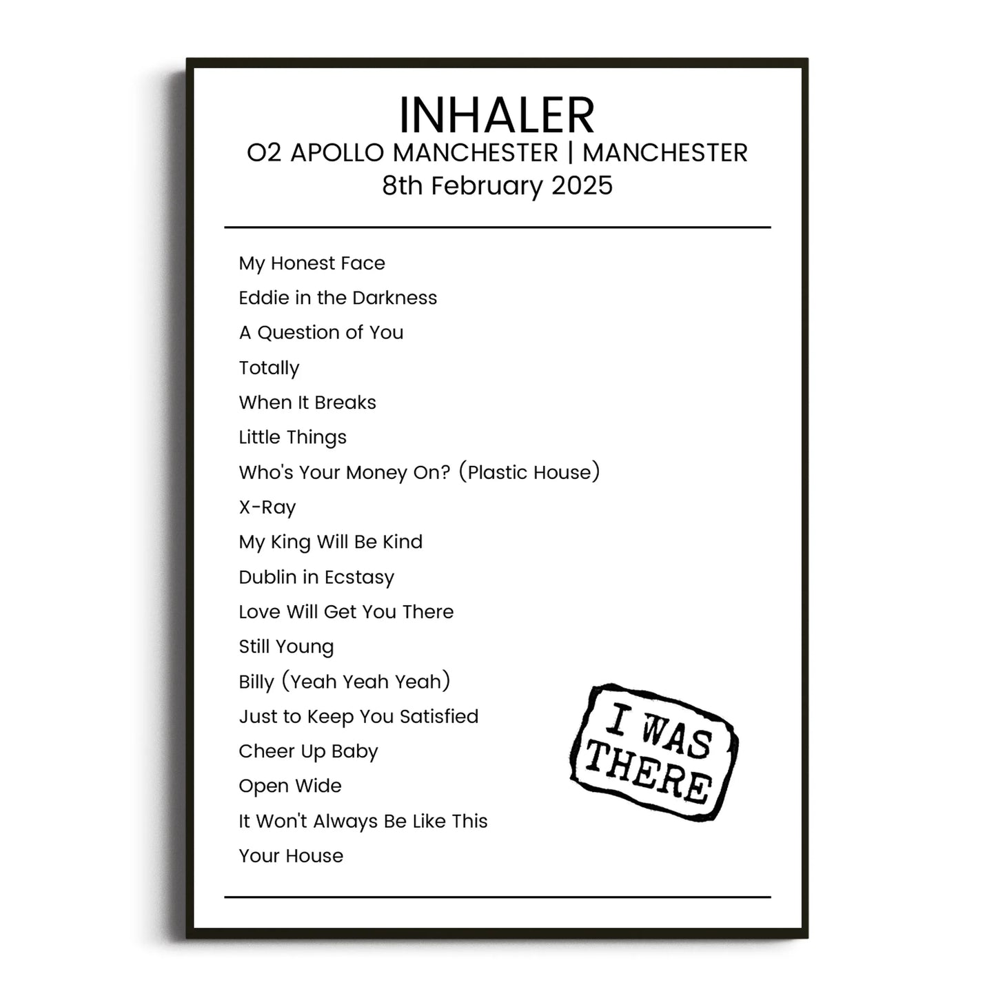 Inhaler Manchester 08 February 2025 Setlist Poster