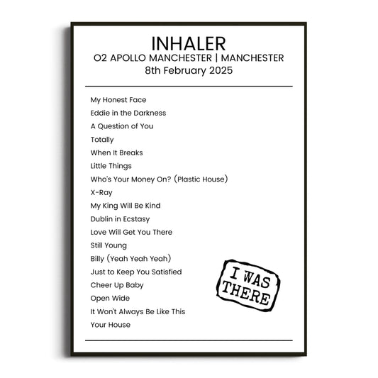 Inhaler Manchester 08 February 2025 Setlist Poster