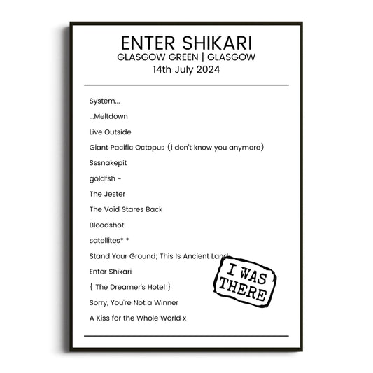 Enter Shikari Glasgow 14 July 2024 Setlist Poster