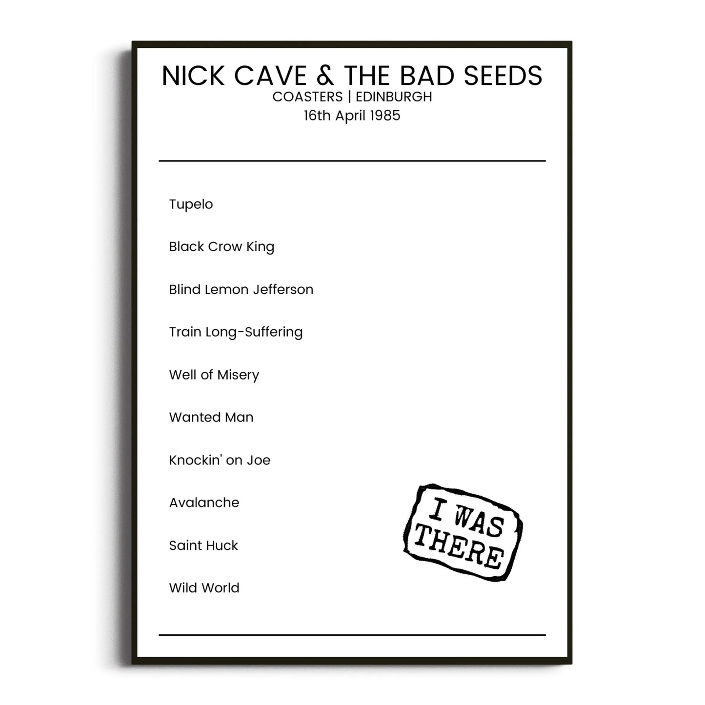 Nick Cave & the Bad Seeds Edinburgh 16 April 1985 Setlist Poster