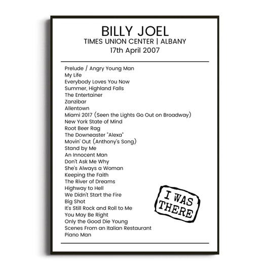 Billy Joel Albany 17 April 2007 Setlist Poster