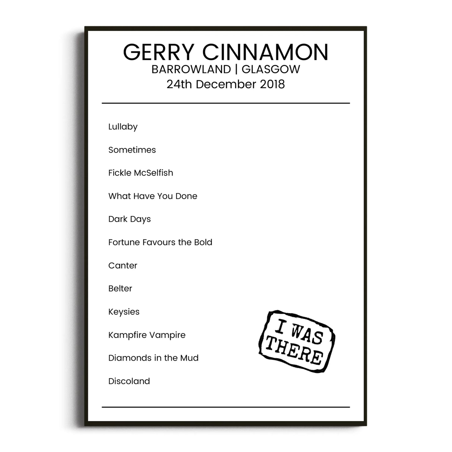 Gerry Cinnamon Glasgow 24 December 2018 Setlist Poster