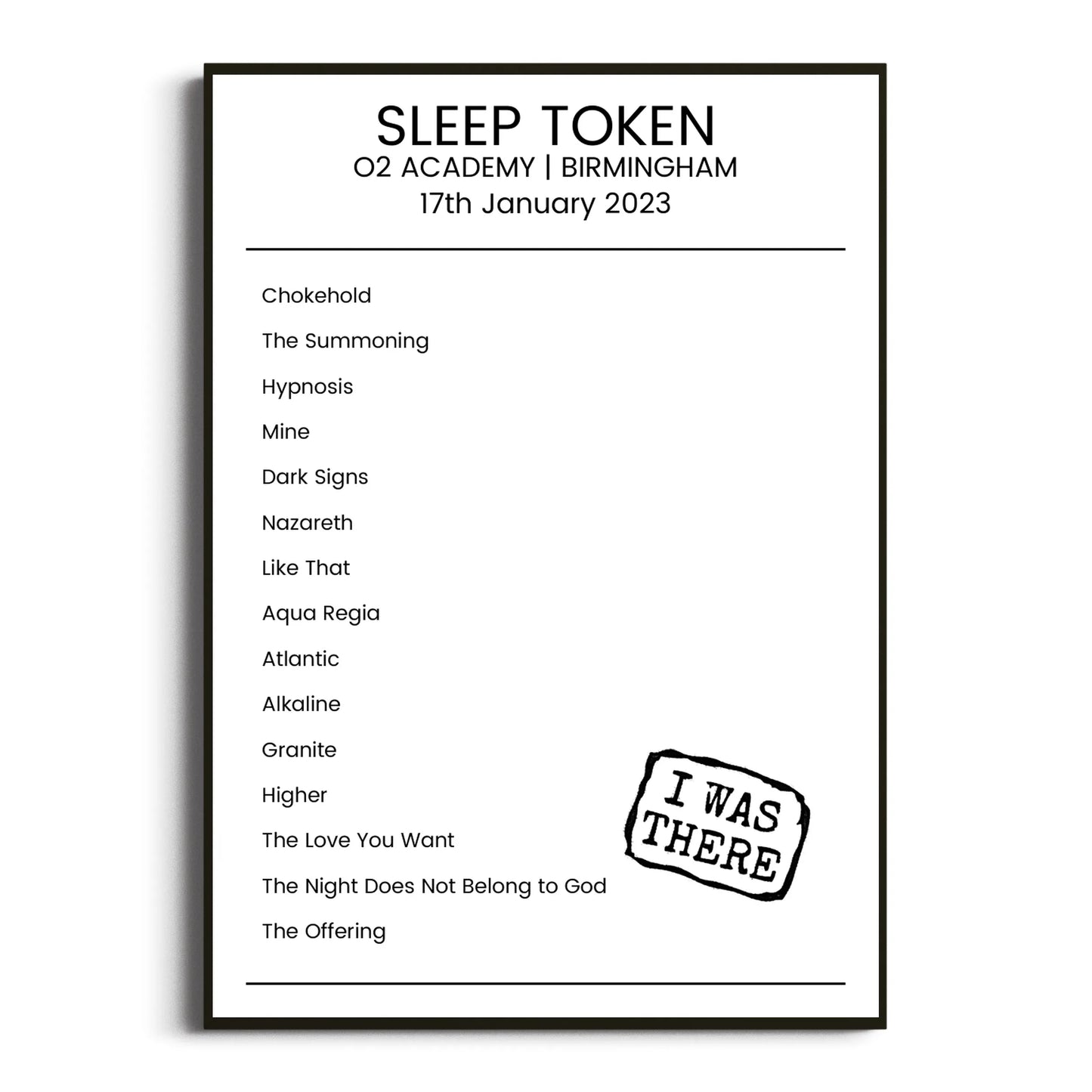 Sleep Token Birmingham 17 January 2023 Setlist Poster