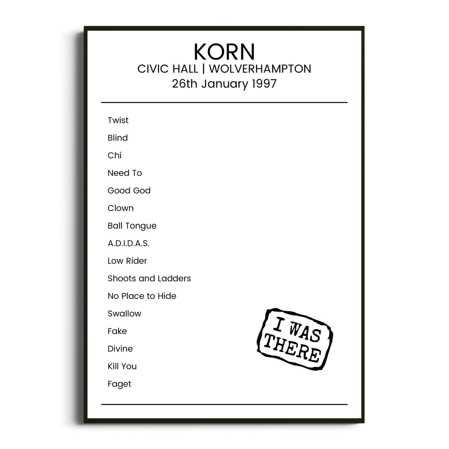 Korn Wolverhampton 26 January 1997 Setlist Poster