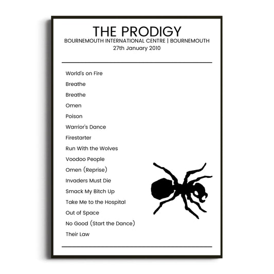 The Prodigy Bournemouth 27 January 2010 Setlist Poster