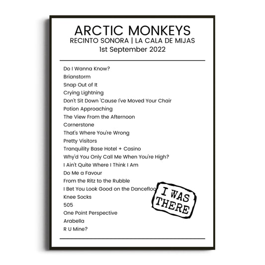 Arctic Monkeys La Cala De Mijas 01 September 2022 Setlist Poster