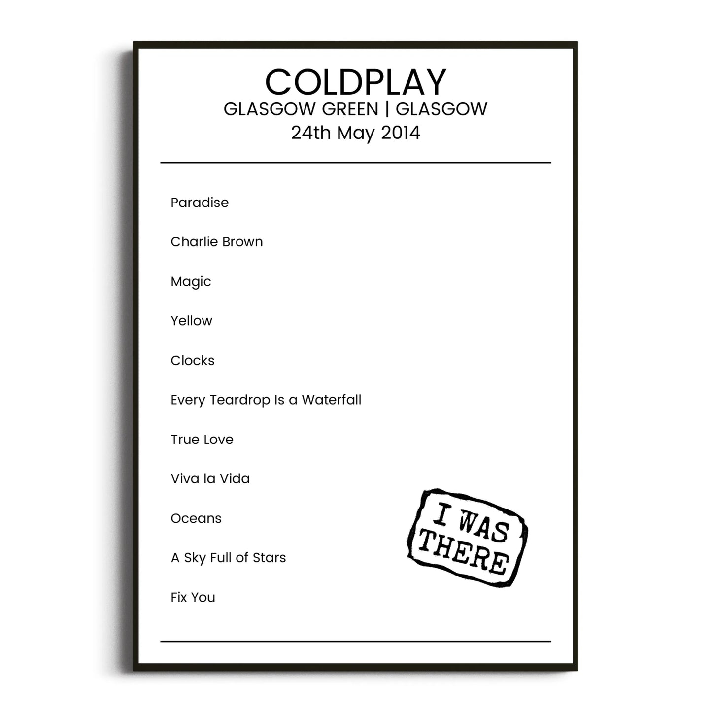 Coldplay Glasgow 24 May 2014 Setlist Poster