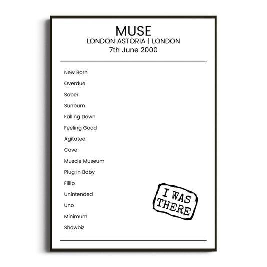 Muse London 07 June 2000 Setlist Poster