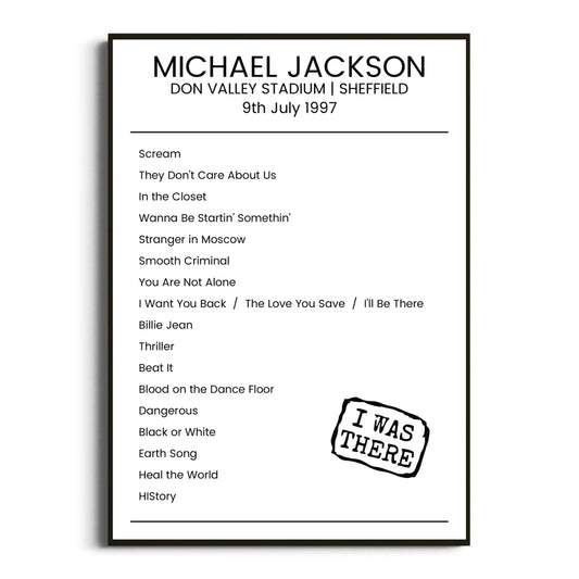 Michael Jackson Sheffield 09 July 1997 Setlist Poster