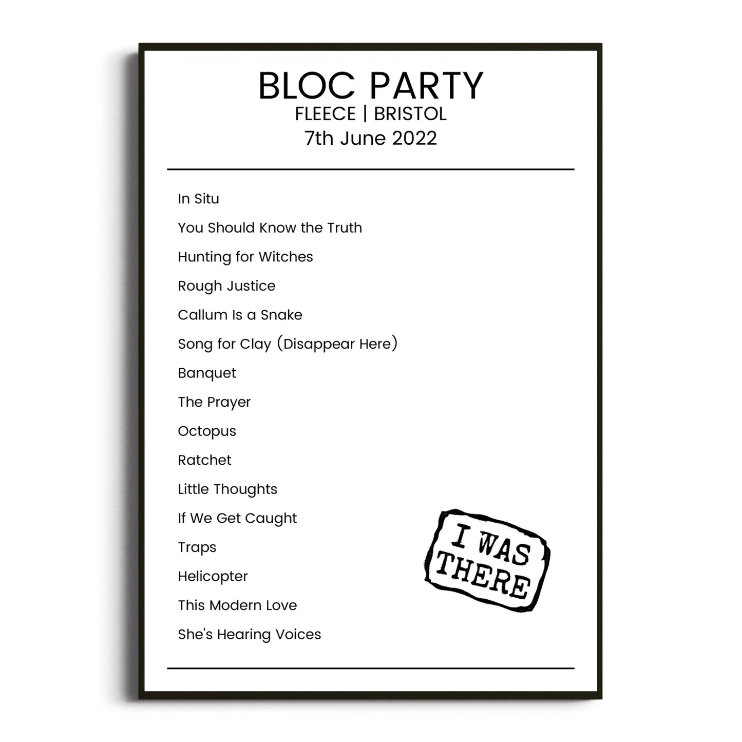 Bloc Party Bristol 07 June 2022 Setlist Poster